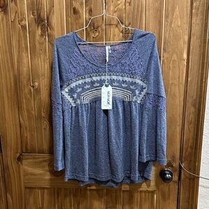 Heather Blue Embroidered Blouse